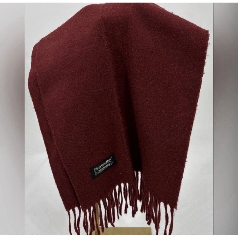 Christian Dior 100% Cashmere Scarf Red Fringe‎ Wrap w/ COA Authentic